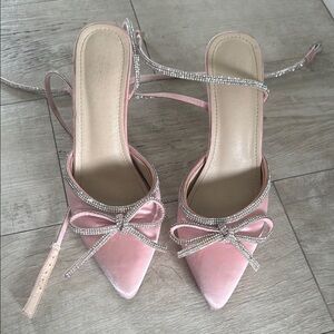 Elegant Pink Velvet Women's Heels with Rhinestone Accents